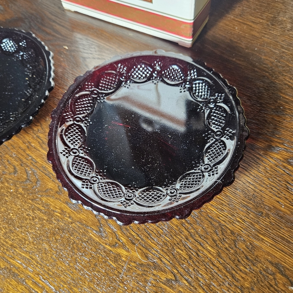 Vintage Avon Red Glass Bread And Butter Plates. - Picture 3 of 7